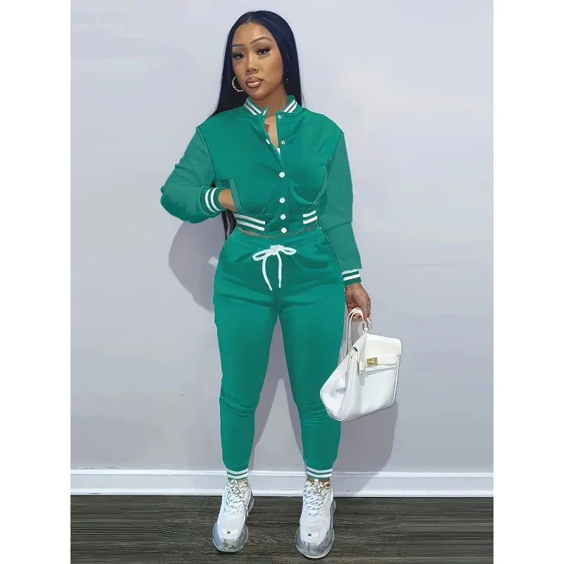 Women’s Single-Breasted Baseball Two-Piece Set