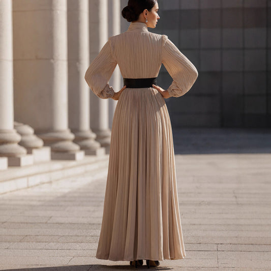 French High-Neck Slim Dress