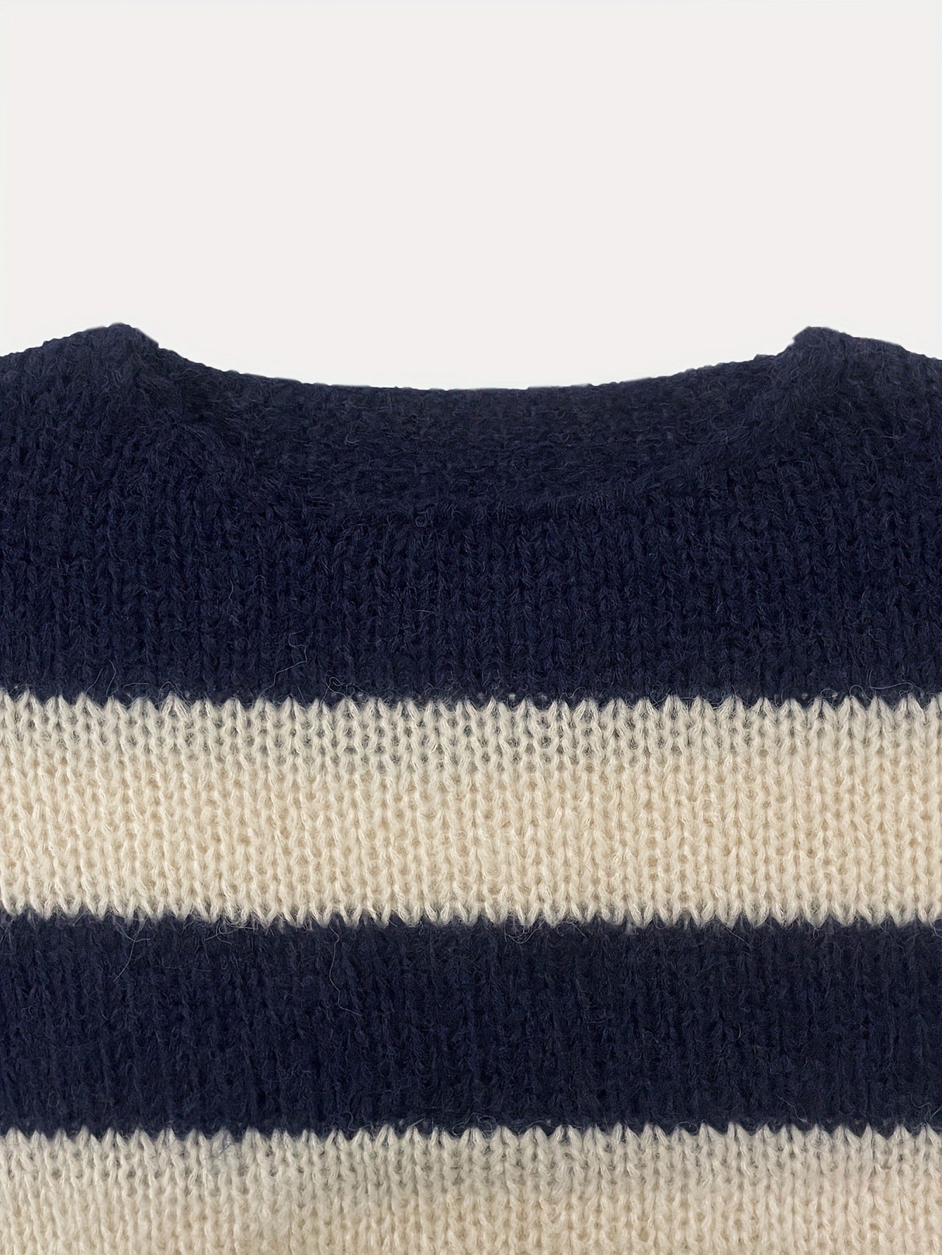 Contrast-Striped Loose Knit Pullover