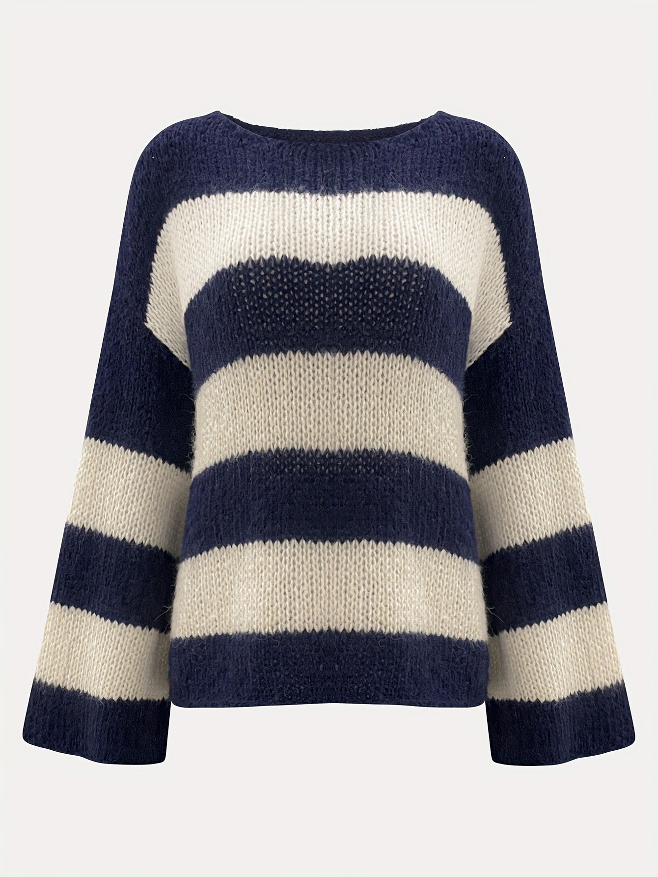Contrast-Striped Loose Knit Pullover
