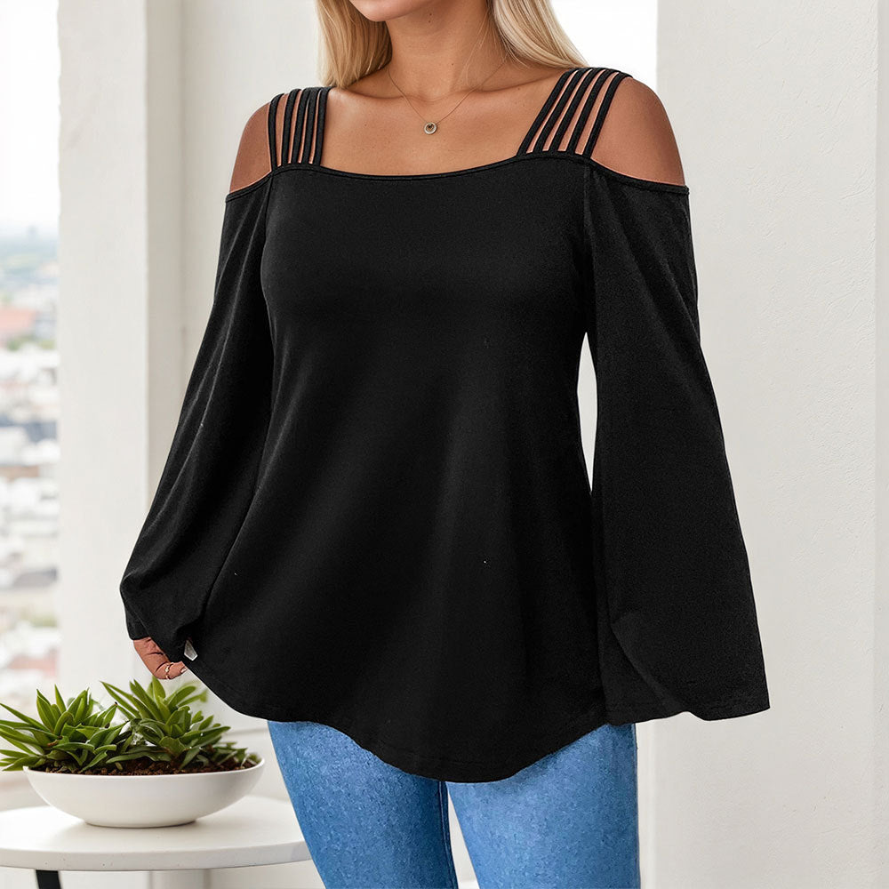 Elegant Off-Shoulder Long Sleeve T-Shirt