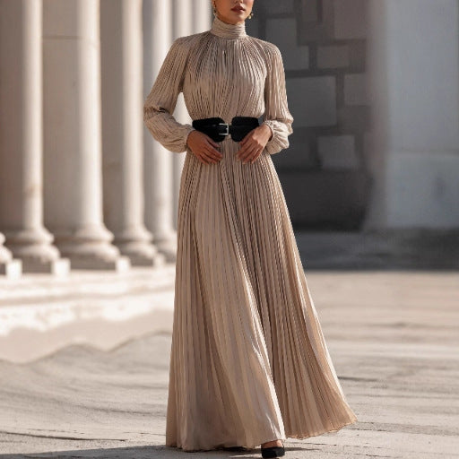 French High-Neck Slim Dress