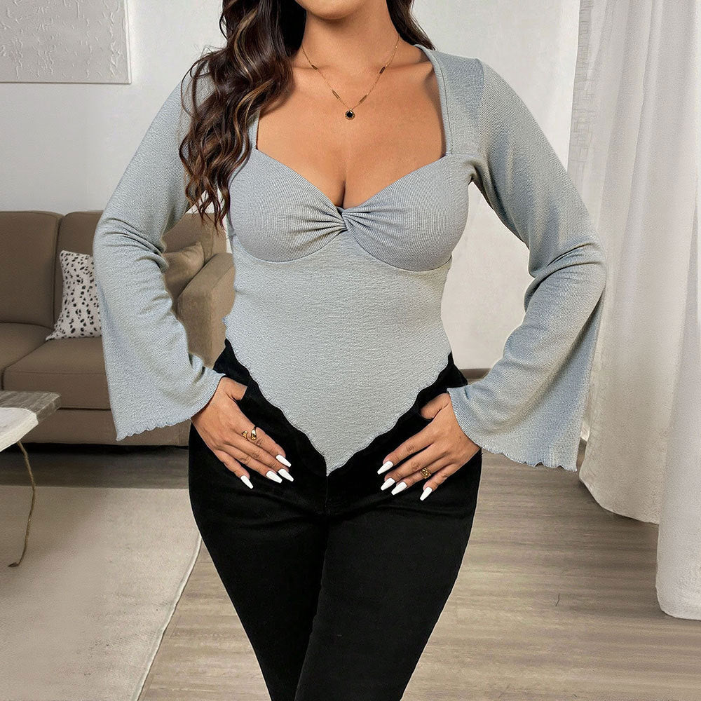 V-Neck Flared Sleeve Slim Top (Women)