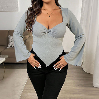 V-Neck Flared Sleeve Slim Top (Women)