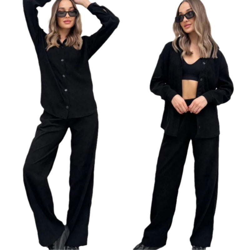 Casual Long Sleeve Top & Elastic Pants Set