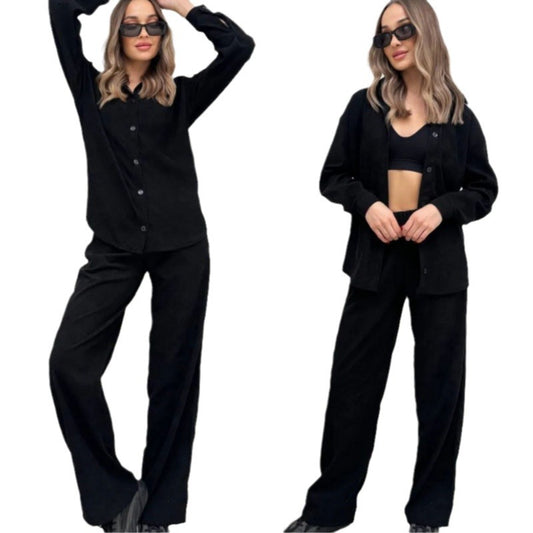 Casual Long Sleeve Top & Elastic Pants Set