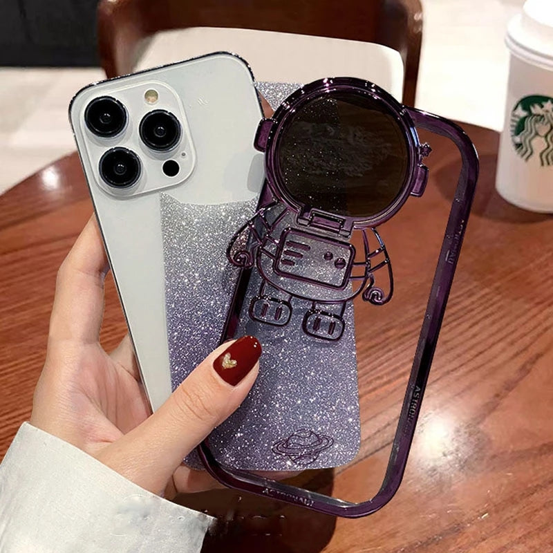 Glitter Astronaut Stand Phone Case