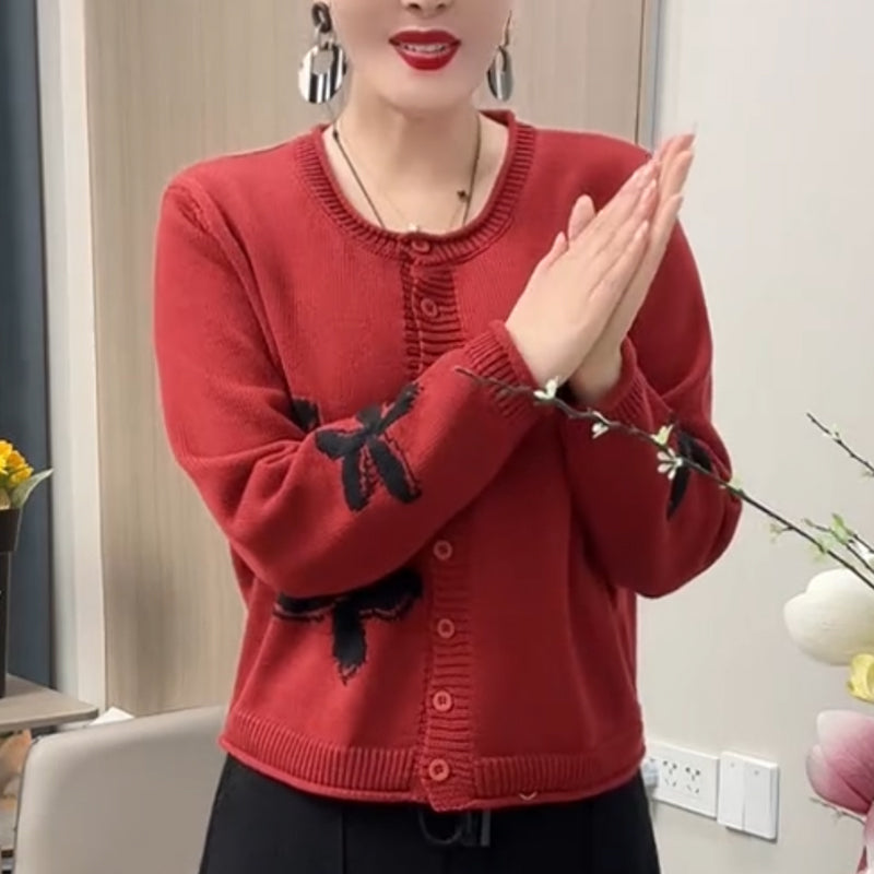 Vintage Floral Round Neck Knit Top