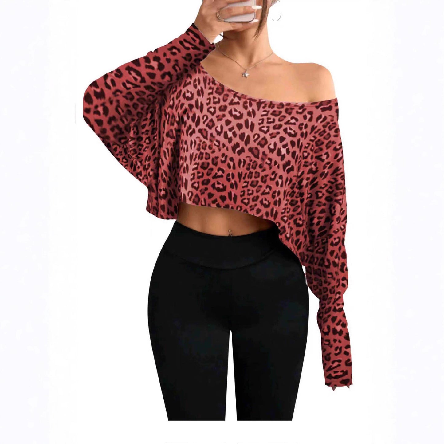 Women’s Off-Shoulder Leopard Print Top