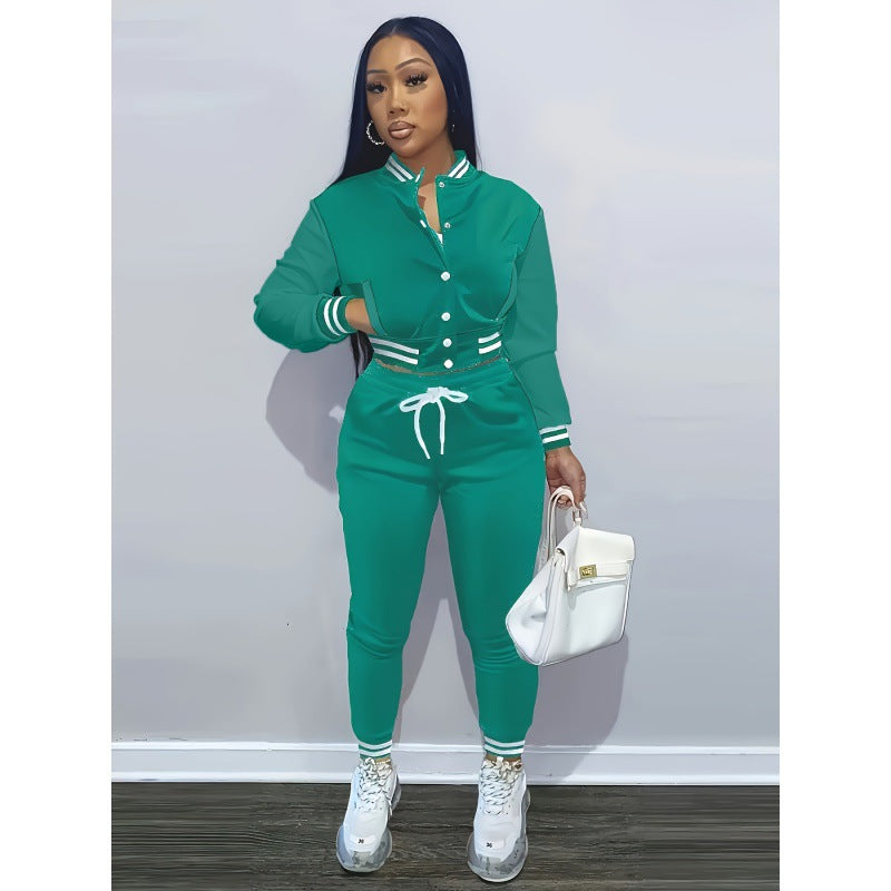 Women’s Single-Breasted Baseball Two-Piece Set