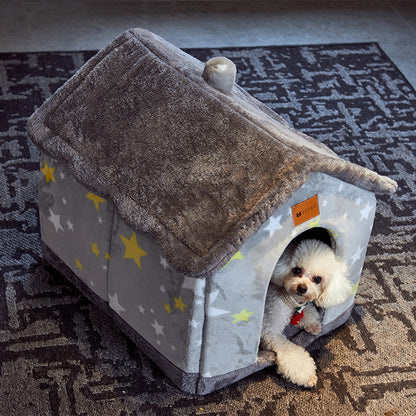 Foldable Warm Pet House Bed