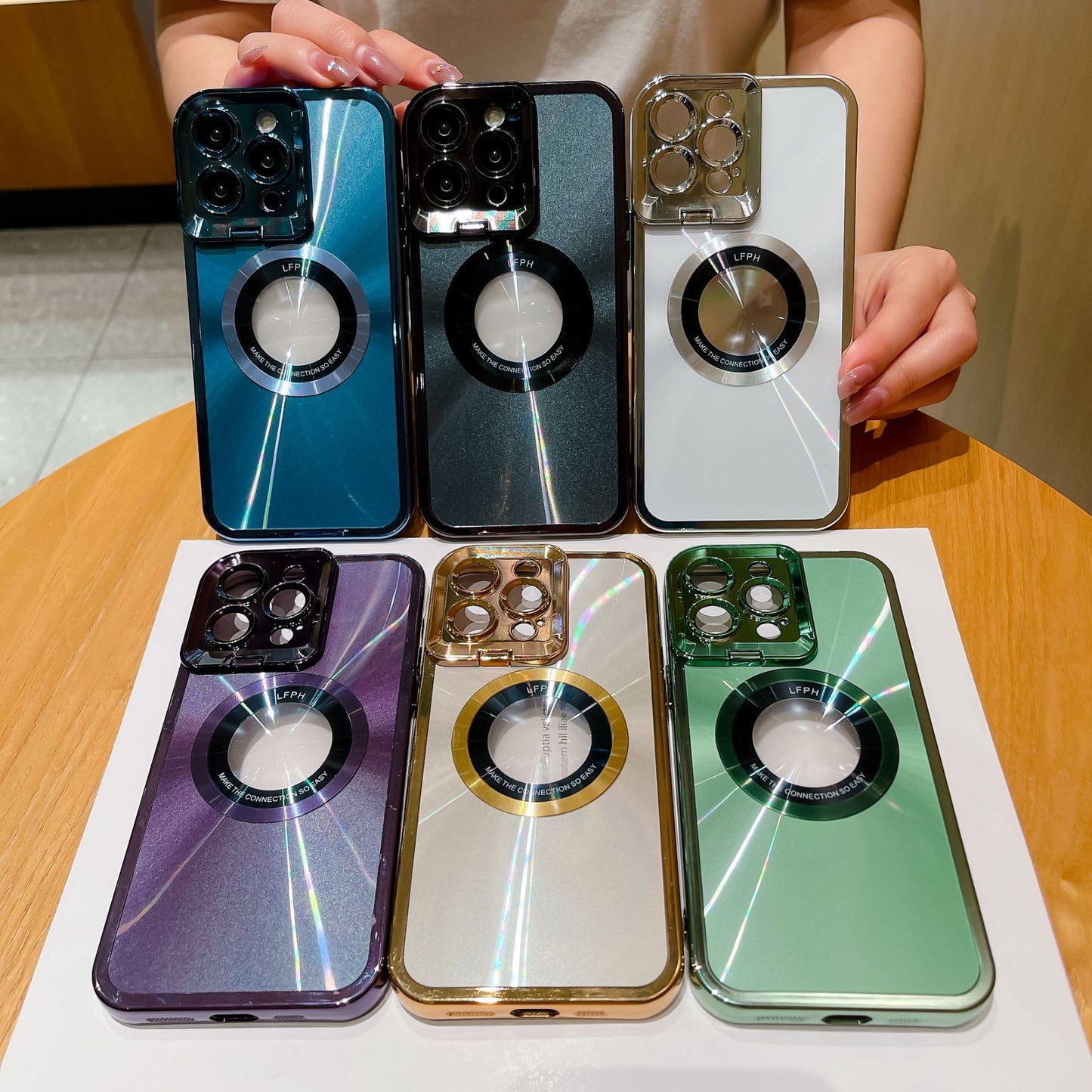 Luxury CD Pattern MagSafe Phone Case with Camera Stand
