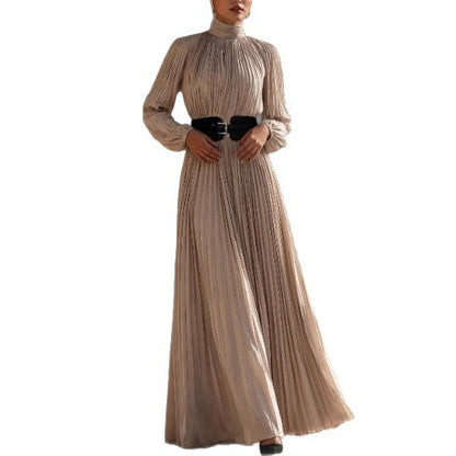 French High-Neck Slim Dress