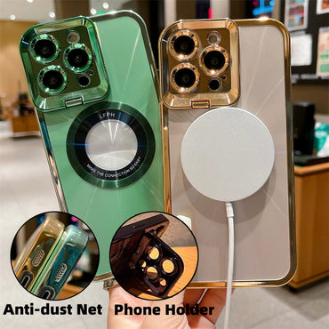 Luxury CD Pattern MagSafe Phone Case with Camera Stand