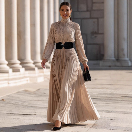 French High-Neck Slim Dress