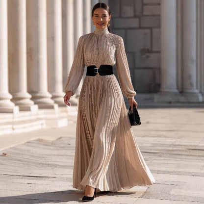 French High-Neck Slim Dress