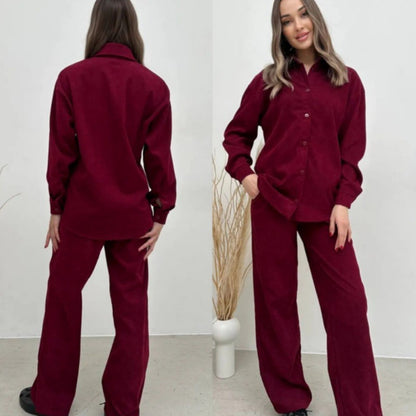 Casual Long Sleeve Top & Elastic Pants Set