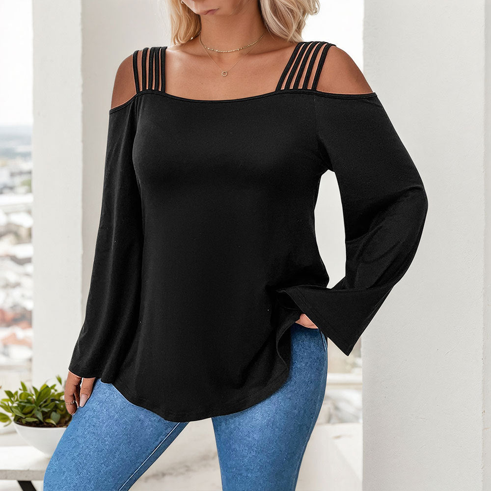 Elegant Off-Shoulder Long Sleeve T-Shirt