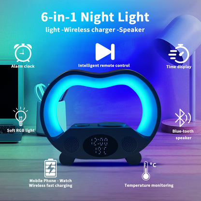 6-in-1 Smart LED Lamp with Wireless Charger & Speaker