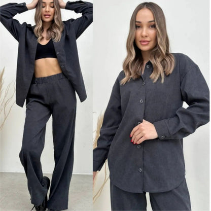 Casual Long Sleeve Top & Elastic Pants Set