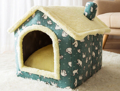 Foldable Warm Pet House Bed