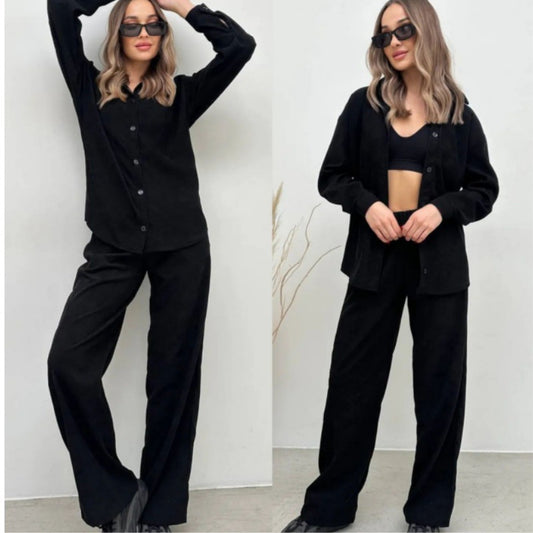 Casual Long Sleeve Top & Elastic Pants Set