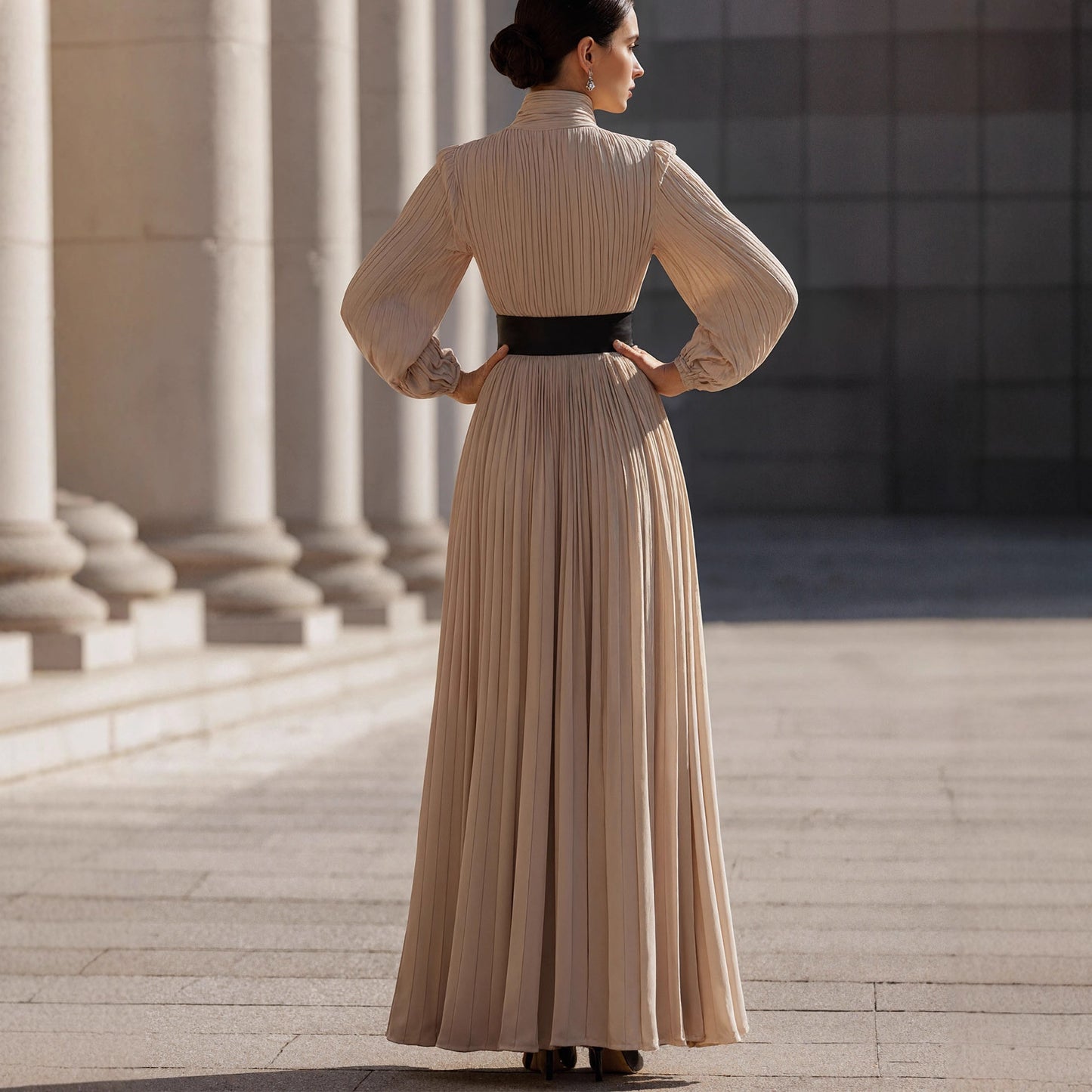 French High-Neck Slim Dress