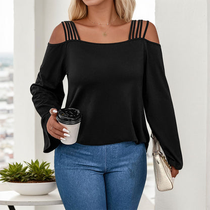 Elegant Off-Shoulder Long Sleeve T-Shirt