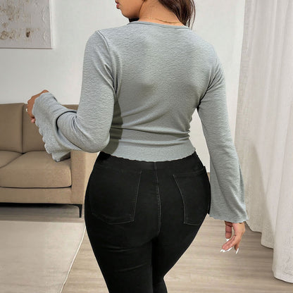 V-Neck Flared Sleeve Slim Top (Women)