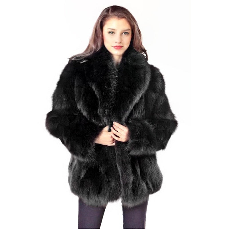 New European And American Stylish Fox-fur Lapel Coat