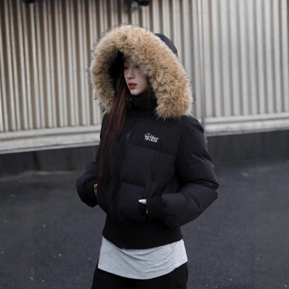 American Winter Short Faux Fur Collar Padded Coat For Women