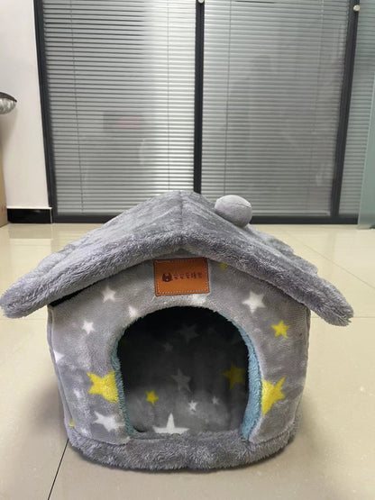 Foldable Warm Pet House Bed