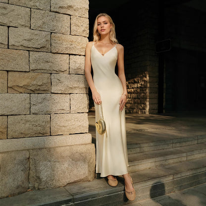 V-neck Backless Satin Dress