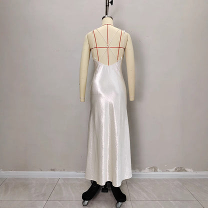 V-neck Backless Satin Dress