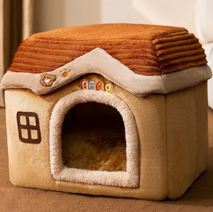 Foldable Warm Pet House Bed