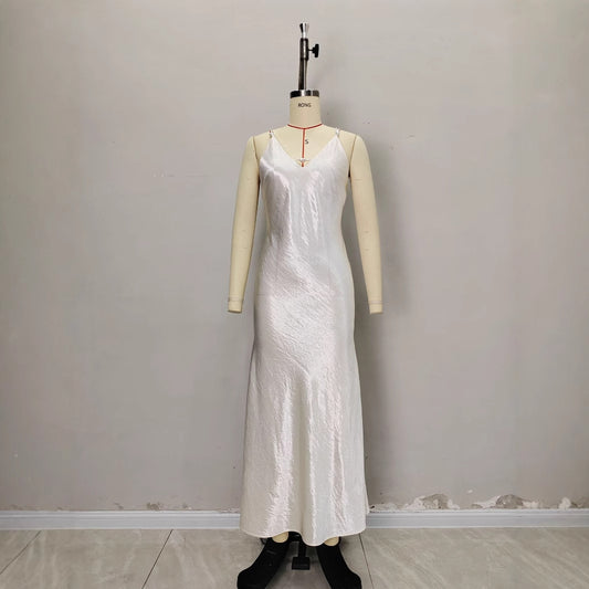 V-neck Backless Satin Dress