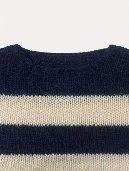 Contrast-Striped Loose Knit Pullover