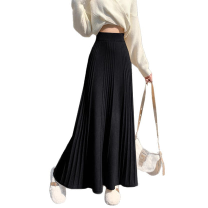 High-waisted Pleated Knit Skirt